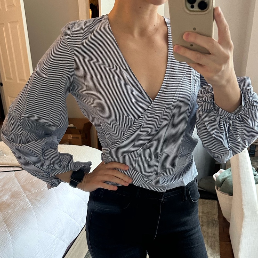 Elegant Blue Wrap‎ Top